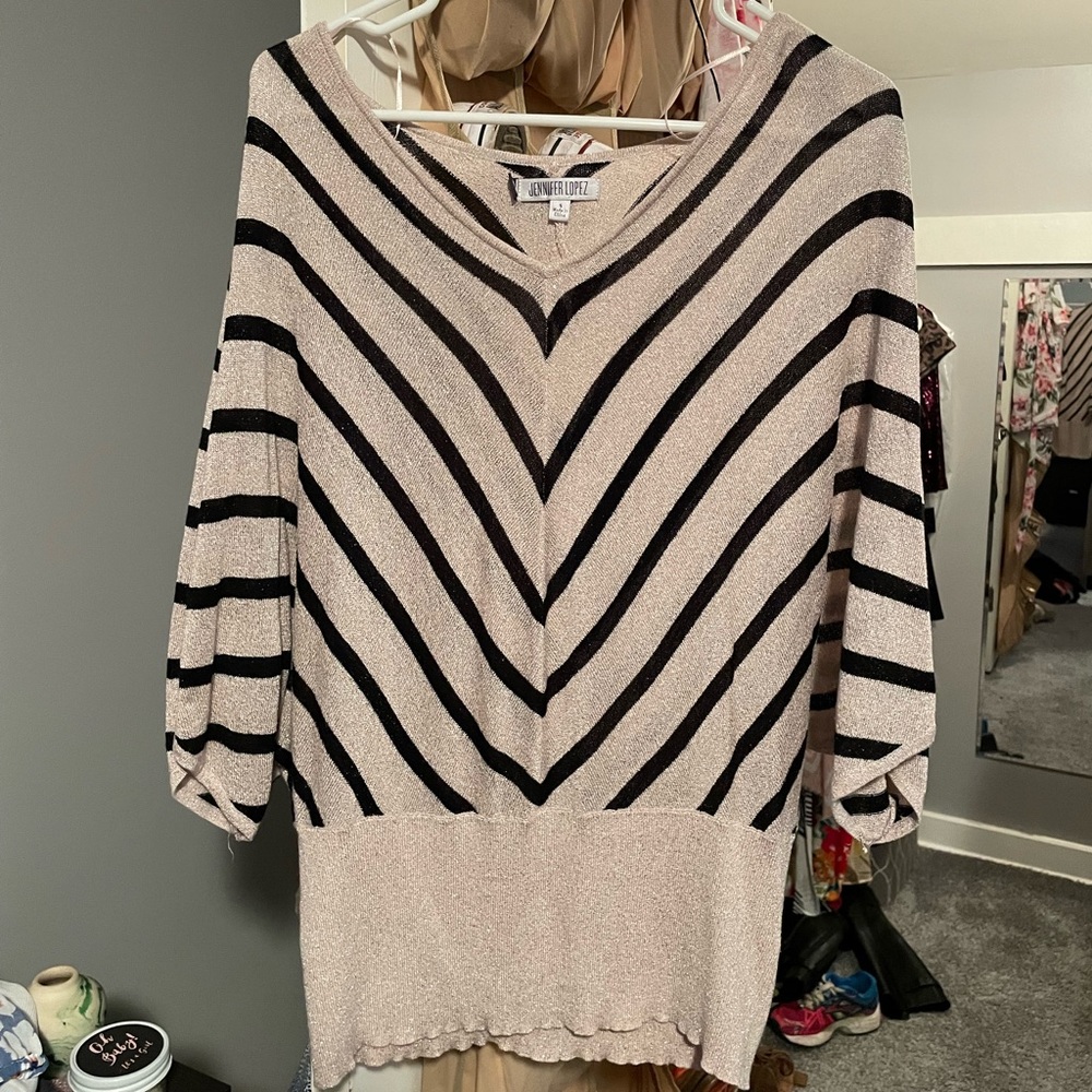 Pink and black striped lightweight sweater